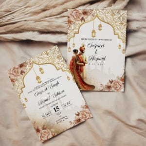 Convite de casamento indiano elegante editável, convite de casamento indiano, modelo de convite de casamento hindu, convite de casamento e cartão de agradecimento