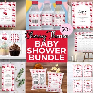 Editable Cherry on Top Baby Shower Bundle, Cherry Theme Baby Shower Essentials, Cherry Fruit Bundle, Coquette Pink Bow Cherry, CHRY