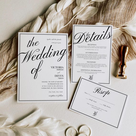 Classic Old Money Wedding Invite Suite, Editable Luxury Black and White Suite Template, Elegant Minimalist Wedding Invite Bundle, Classy Set