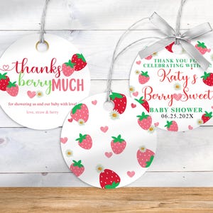Berry Sweet Baby Shower Thank You Tag Template | Editable Strawberry Favor Tag | Sweet Berries Baby Shower Party Favors | BER2