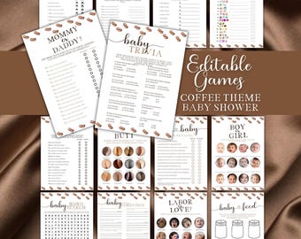 Coffee Baby Shower Games Bundle , Baby is Brewing Baby Game Template Set, Gender Neutral, Cafe Co Ed Party Fun, Editable Digital Download