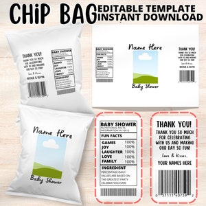 Blank Chip Bag Template, Editable Chip Bag Party Favor, Custom Treat Bag for Baby Shower, Party Favor Bag Template Canva