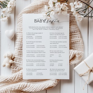 Editable Baby Shower Trivia Game, Baby Shower Games, Printable Editable Template, Minimalist Baby Trivia Game, Trivia Questions, BND1