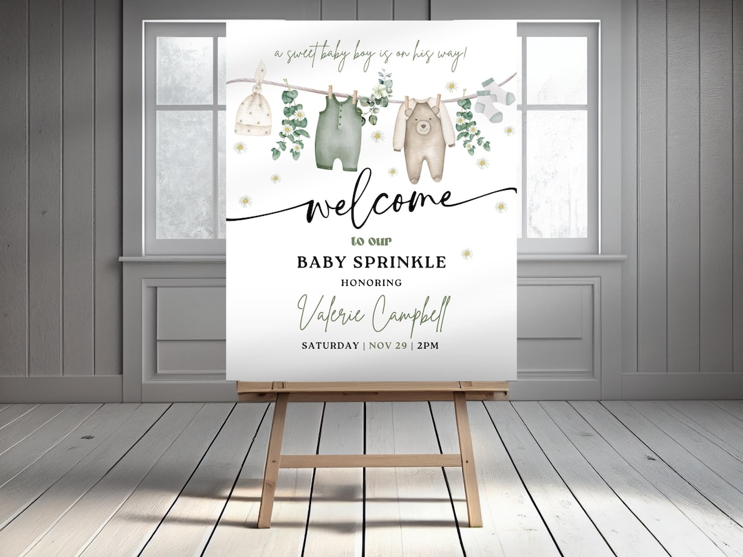 Sweet Baby Boy Sprinkle Welcome Sign Template, Boy Clothes Line Welcome ...