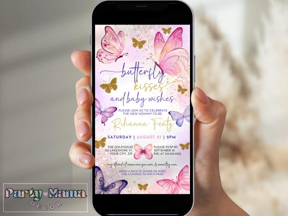 Butterfly Baby Shower Invitation Template, Purple & Pink (Digital Download)