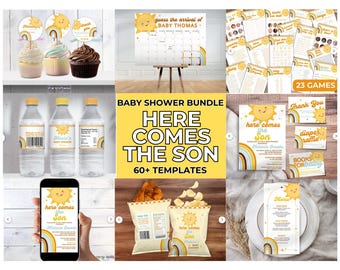 Sunshine Baby Shower Bundle, Rainbow Theme (Editable Templates)