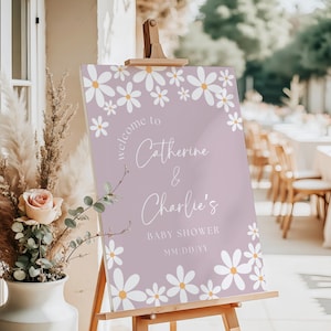 Daisy baby shower welkomstbord sjabloon, bewerkbare Boho Daisy baby shower decor, baby in bloei baby shower poster, meisje douche decor, DSY1