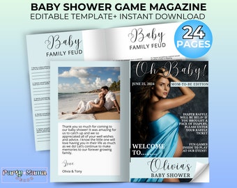 Blue Baby Shower Games Booklet Template, 24 Pages (Canva Editable)