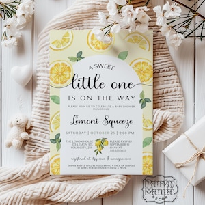 Lemon Themed Shower, Editable Lemon Baby Shower Invitation Template, Citrus Baby Shower Invitation, LMON