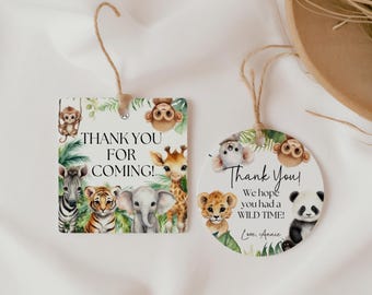 Safari Dankeschön Tags Vorlage, bearbeitbar Dschungeltiere Party Favor Tag Printable, SFR2