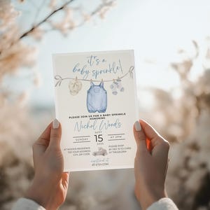 Blue Baby Sprinkle Invitation Template, Editable Baby Sprinkle Invite, Blue Baby Shower, Boho Baby Shower Invitation, BLU1 image 8