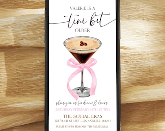 Electronic A Tini Bit Older Birthday Invitation, Espresso Pink Bow Evite Template, Coffee Bean Text Message Invite