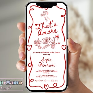 Electronic That's Amore Bridal Shower Invitation Template, Editable Whimisical Hand Drawn Italian Evite, Doodle Text Message Invite, HDW9