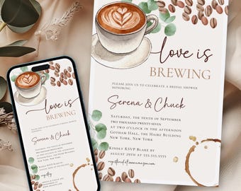 Kaffee Brautdusche Einladung Vorlage, Love is Browning (Digitaler Download)