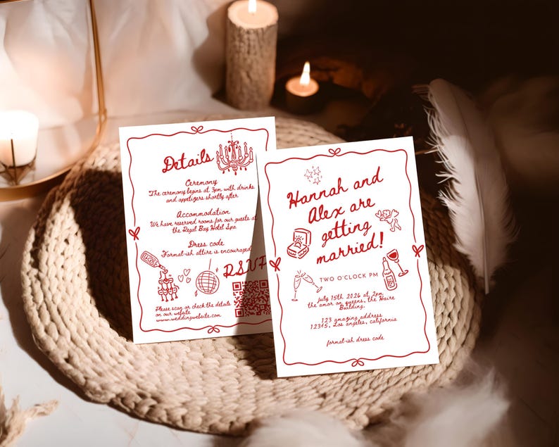Wedding Invite Template, Editable Hand Drawn Double Sided Doodle Illustrated Invitation, Colorful Handwritten Details Rsvp with QR Code, 610 image 9