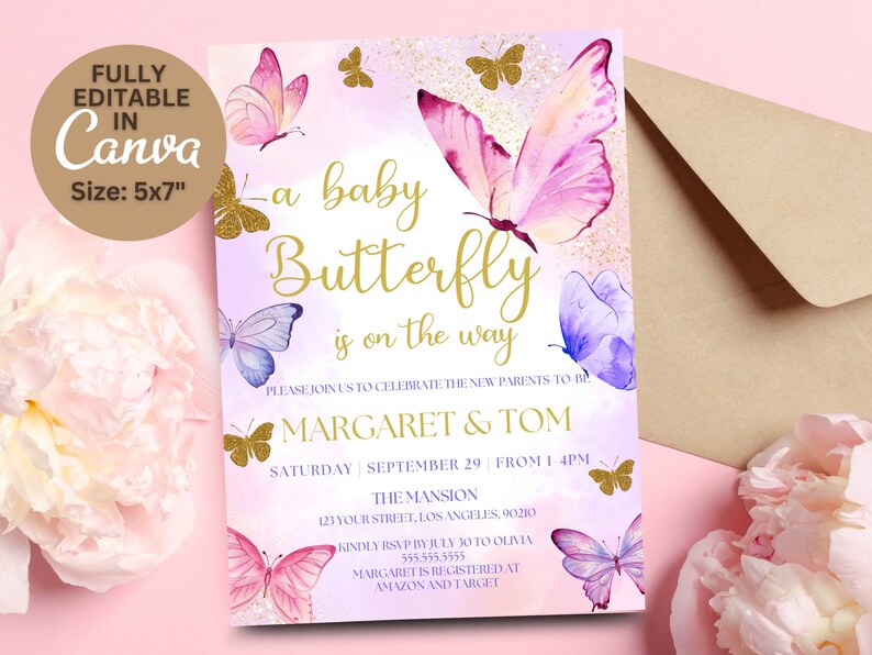 Editable Butterfly Baby Shower Invitation Bundle (canva Template) - Etsy