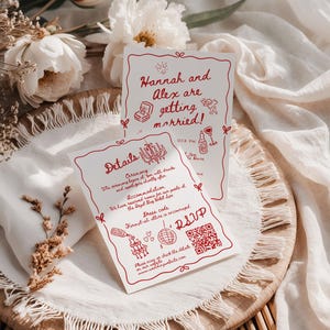 Wedding Invite Template, Editable Hand Drawn Double Sided Doodle Illustrated Invitation, Colorful Handwritten Details Rsvp with QR Code, 610 image 14