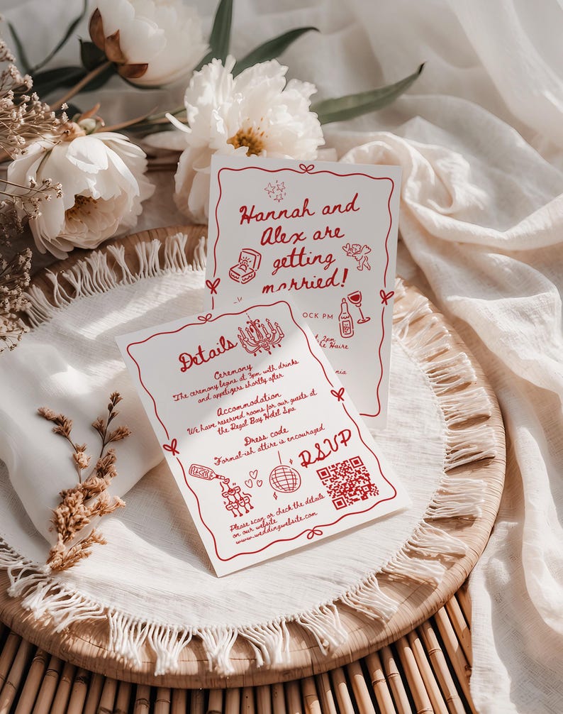 Wedding Invite Template, Editable Hand Drawn Double Sided Doodle Illustrated Invitation, Colorful Handwritten Details Rsvp with QR Code, 610 image 14