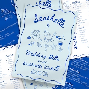 Editable Beach Bachelorette Party Invitation Template, Bachelorette Itinerary, Seashells and Wedding Bells, Coastal Last Toast Invite, Canva