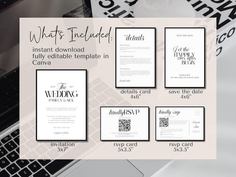 Classic Old Money Invitation for Wedding, Minimalist Classy Wedding Invites Template Bundle, Black and White Invitation Suite Bundle image 5