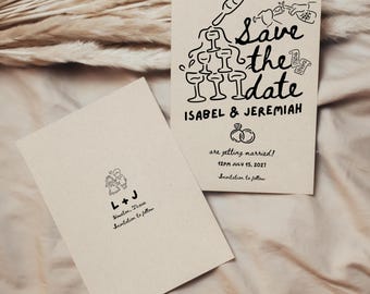 Editable Hand Drawn Save The Date Invitation Template, Whimsical Wedding Save Our Date Invitation, Handwritten Wedding Invite, WHIM6