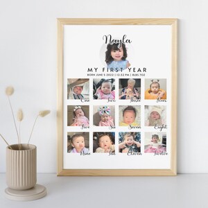 Modern 1st Birthday Milestone Poster | Photo First Year Board | Editable One Year of Poster | Baby 1st Birthday Sign | Instant Download