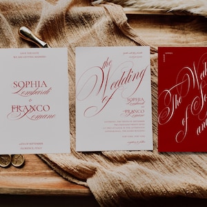 Old Money Save the Date, Editable Red Wedding Invite Template, Luxurious European Wedding Invitation, Timlesss Invites for Wedding, RETR
