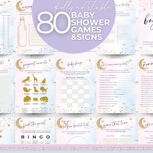 Editable Moon and Stars Baby Shower Games, Twinkle Twinkle Little Star Games Bundle,  Little Star Games and Signs Template, TWK1