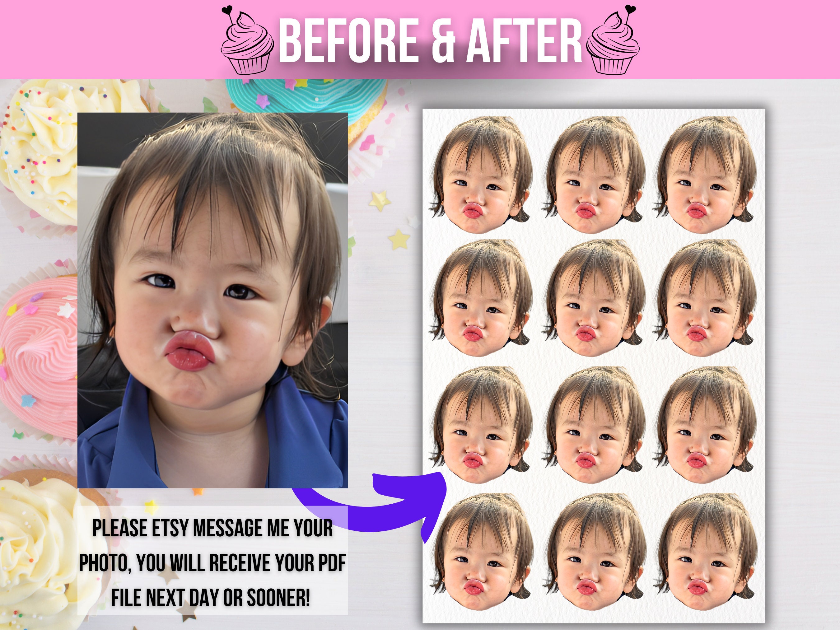 Cupcake Toppers Face Custom Cupcake Toppers With Face Etsy