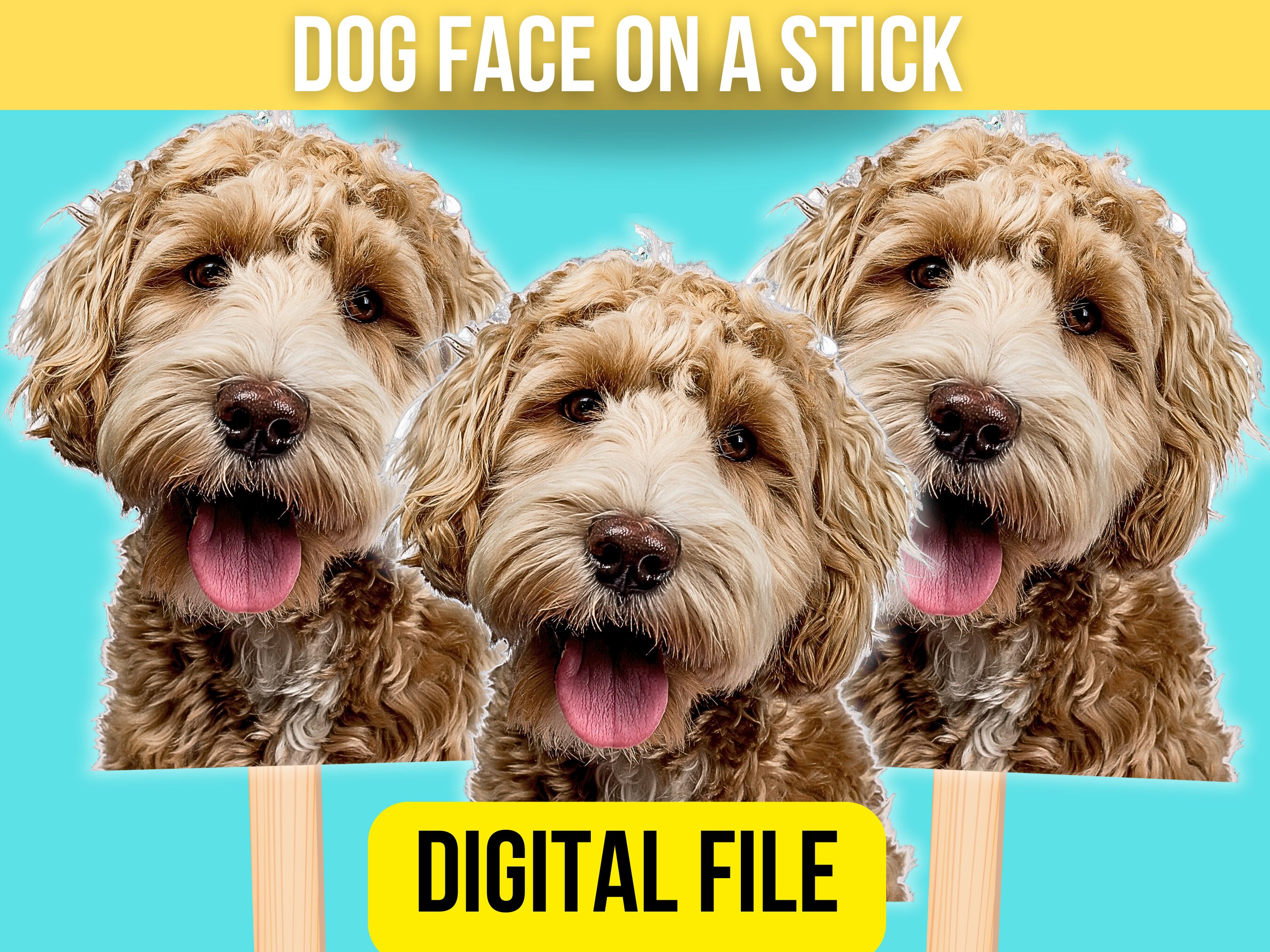Dog Face on a Stick, Printable Dog On A Stick, Dog Head Cutout, Dog Lover Face Fans, Funny Pet Face Fan, Pet Party Favor Printable