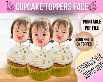 Cupcake Toppers Face, Custom Cupcake Toppers with Face, Printable Photo on Cupcake, Custom 1st Birthday Ideas, Face on a Stick for Cupcake