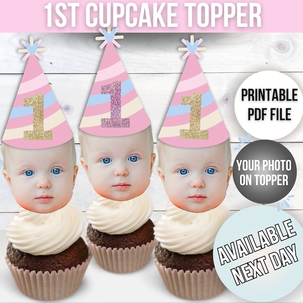 1st Birthday Cupcake Topper, Baby Face First Cupcake Topper, Face on a Stick, Cupcake Kid Birthday, Photo 1st, 2nd, 3rd Birthday Decor