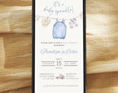 Boho Blue Baby Sprinkle Invitation, Boy Clothes, Digital E-Invite Template (Instant Download)