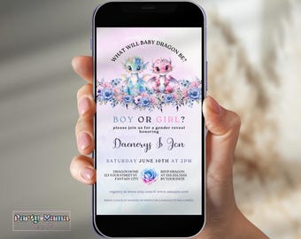Dragon Gender Reveal Invitation, Editable E-Invite Template