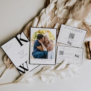 Arch Photo Minimalist Wedding Invitation Suite, Includes Invitation, Details cards, RSVP QR Code, Modern Wedding Templates