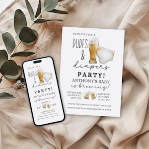 Beer Baby Shower Invitation, Editable Dudes and Diaper Party Invite for Baby Shower, Brews and Diapers iPhone Invitation, Co ed Baby Shower