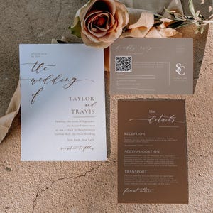 Terracotta Wedding Invitation Set, Boho RSVP Card with QR Code (Template)
