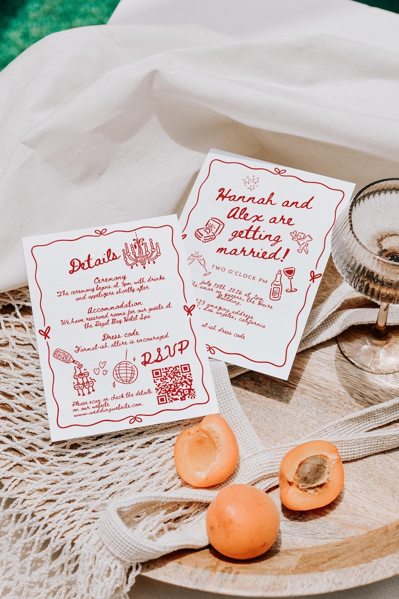 Wedding Invite Template, Editable Hand Drawn Double Sided Doodle Illustrated Invitation, Colorful Handwritten Details Rsvp with QR Code, 610 image 17