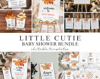 Little Cutie Baby Shower Decor Bundle, Orange Citrus Theme (Editable Templates)