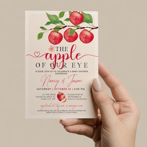 Editable Apple Baby Shower Invitation, Apple of Our Eye Invite Template, Cute Autumn Baby Shower Party Invitation, Canva Template, APLE