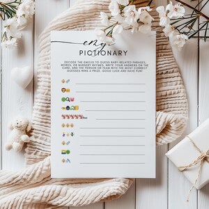 Baby Emoji Pictionary Game Template, Baby Shower Game, Printable Editable Template, Emoji Pictionary Game, Instant Download, BND1