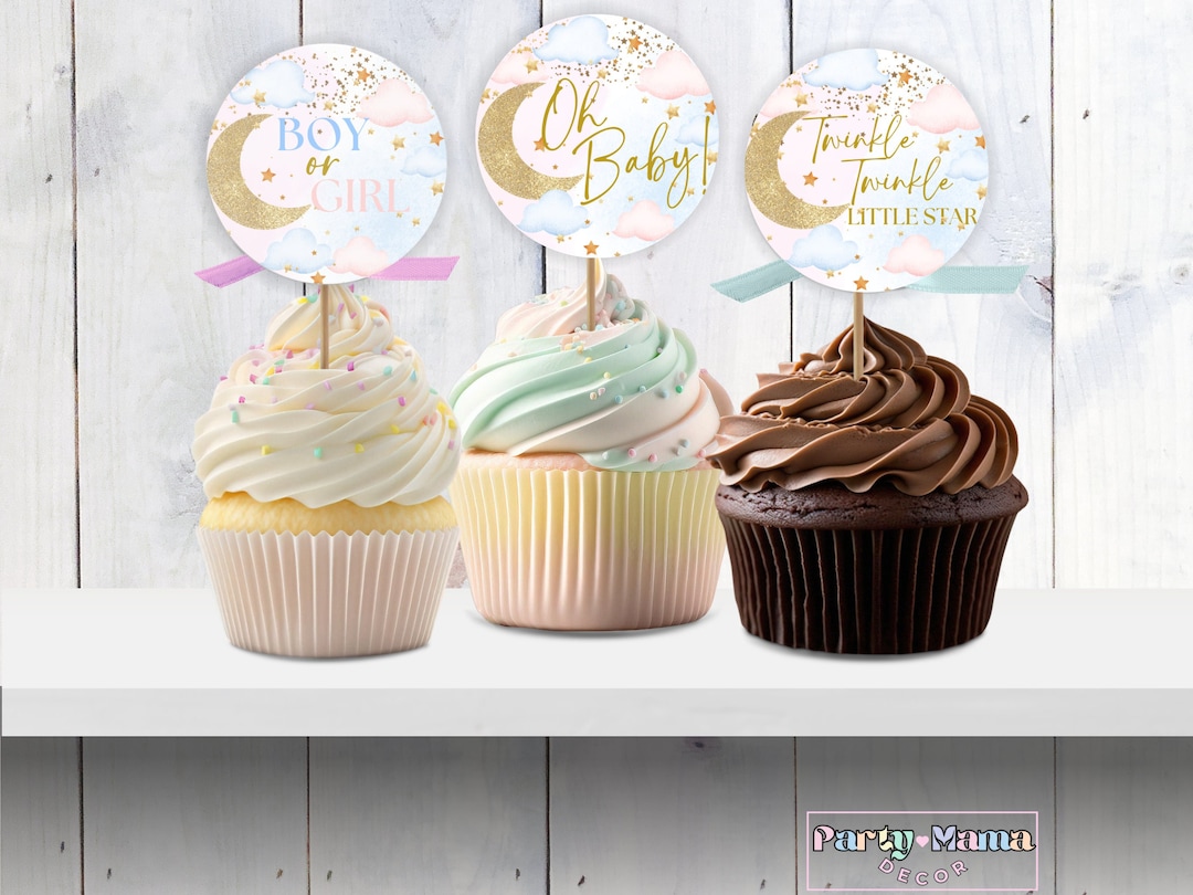 Twinkle Little Star Cupcake Topper Template, Gender Reveal (canva ...