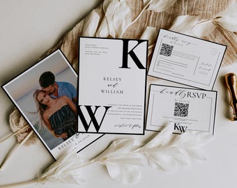Elegant Minimalist Wedding Invitation Suite With Photo, Details & Rsvp Card, BELLA