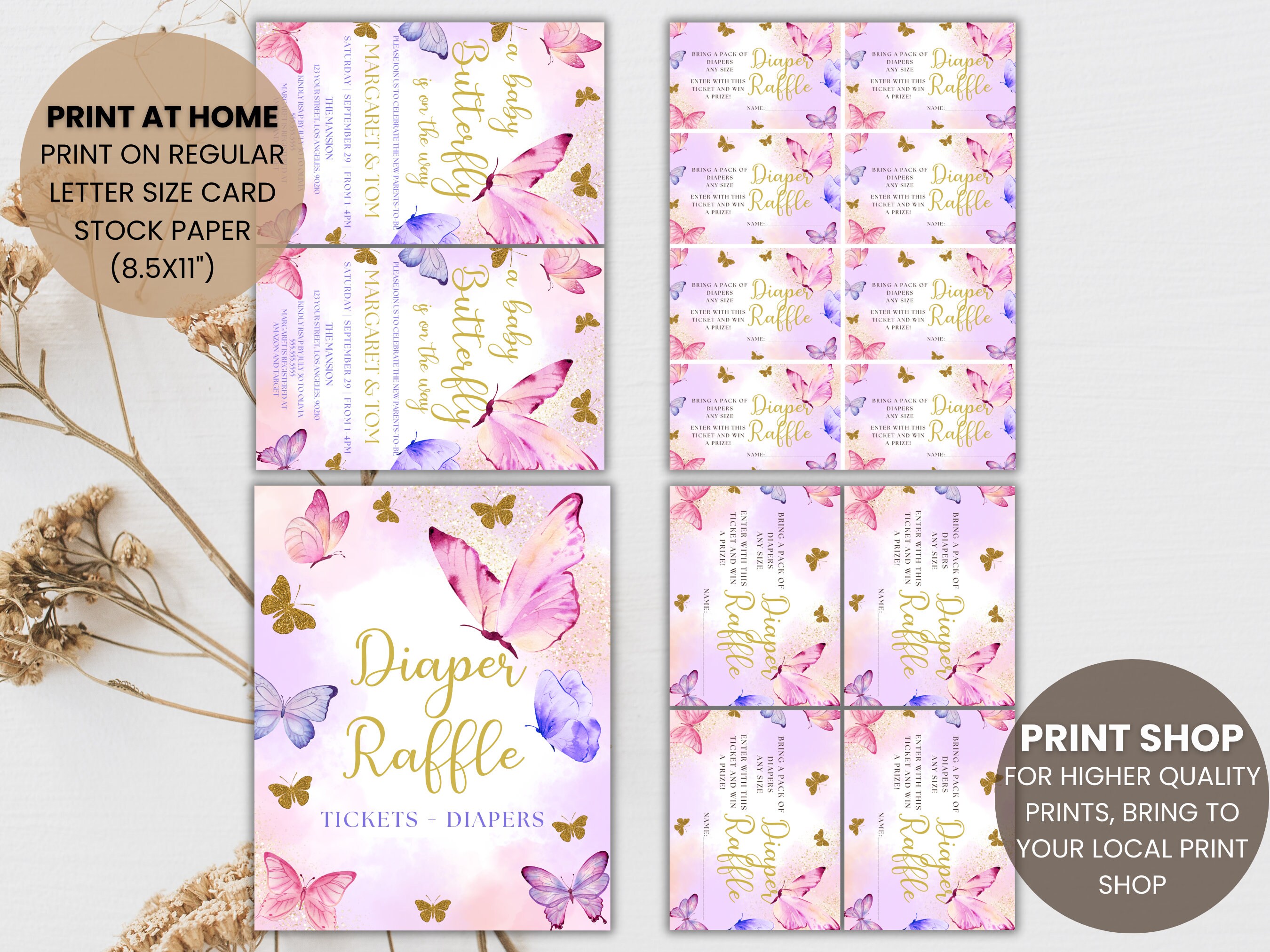 Editable Butterfly Baby Shower Invitation Bundle (canva Template) - Etsy