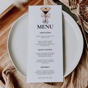 Menu de Espresso Martini para Chá de Panela, Menu Editável para Chá de Panela, Modelo de Menu de Jantar, Menu de Boho Coquette Coffee Martini, BC11