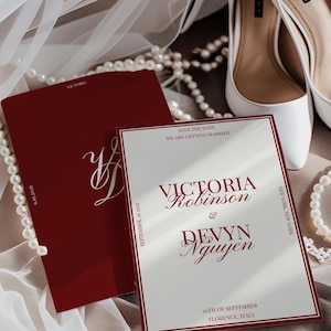 Timeless Wedding Invite Set, Editable Old Money Red Wedding Cards, Luxurious Invites image 4