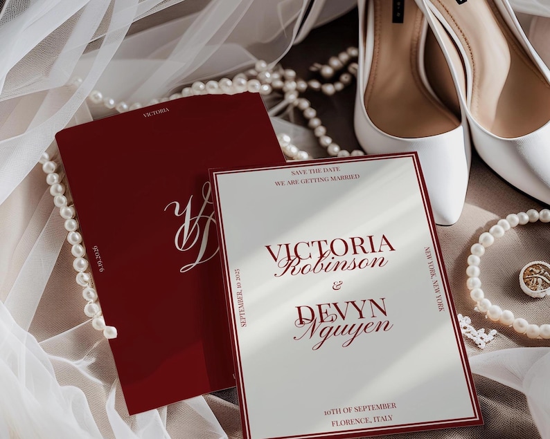 Timeless Wedding Invite Set, Editable Old Money Red Wedding Cards, Luxurious Invites image 4