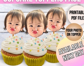 Cupcake Toppers Face, Custom Cupcake Toppers with Face, Printable Photo on Cupcake, Custom 1st Birthday Ideas, Face on a Stick for Cupcake