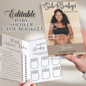 Folded Baby Shower Games Booklet Template, Modern Baby Shower Games Bundle, Editable Party Game Pack, Gender Neutral, 24 Pages