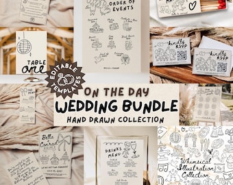 Retro Scribble Wedding Stationery Set: Hand-Drawn Illustrations (Printable, Editable)